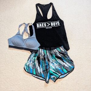 Black Graphic Tank Top and Patterned Shorts Set